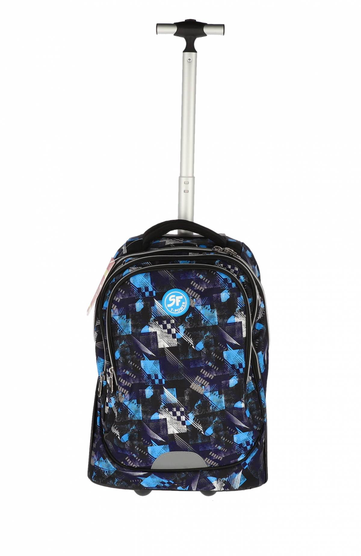 Ghiozdan troller Power, maner telescopit, roti mari, compartiment laptop, buzunare frontale, 50x34x26 cm - imagine 6